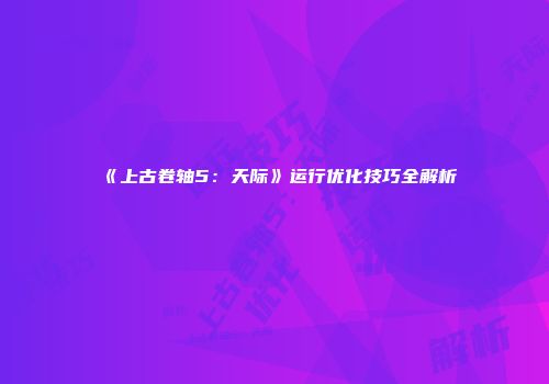 《上古卷轴5：天际》运行优化技巧全解析