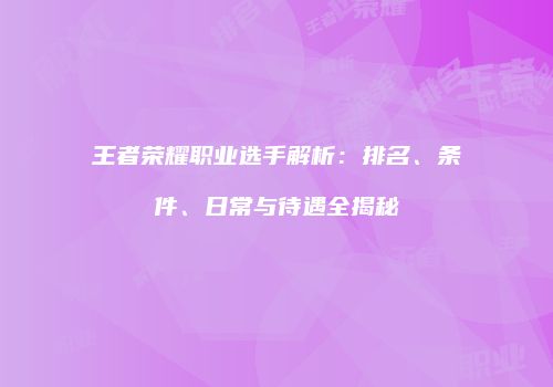 王者荣耀职业选手解析：排名、条件、日常与待遇全揭秘