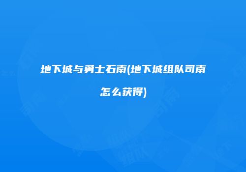 地下城与勇士石南(地下城组队司南怎么获得)