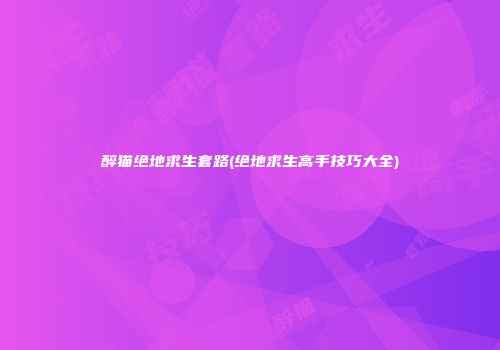 醉猫绝地求生套路(绝地求生高手技巧大全)