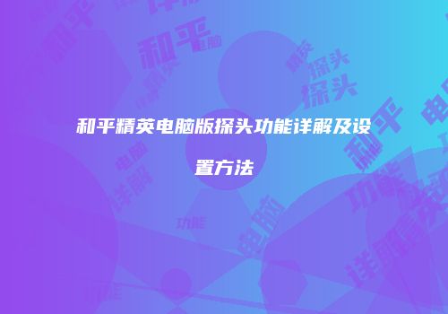 和平精英电脑版探头功能详解及设置方法