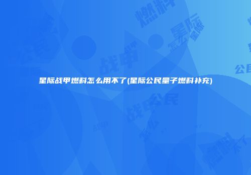 星际战甲燃料怎么用不了(星际公民量子燃料补充)