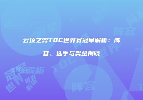 云顶之弈TOC世界赛冠军解析：阵容、选手与奖金揭晓