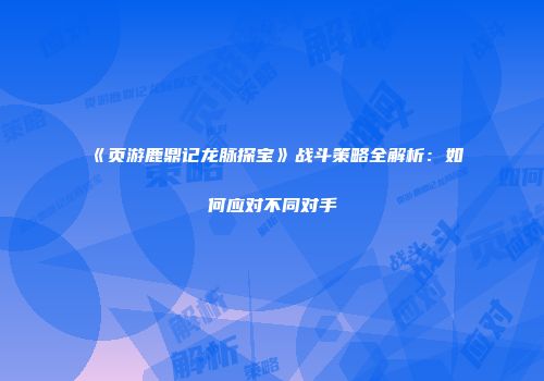 《页游鹿鼎记龙脉探宝》战斗策略全解析：如何应对不同对手