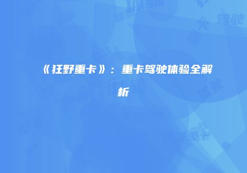 《狂野重卡》：重卡驾驶体验全解析
