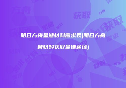 明日方舟星熊材料需求表(明日方舟各材料获取最佳途径)