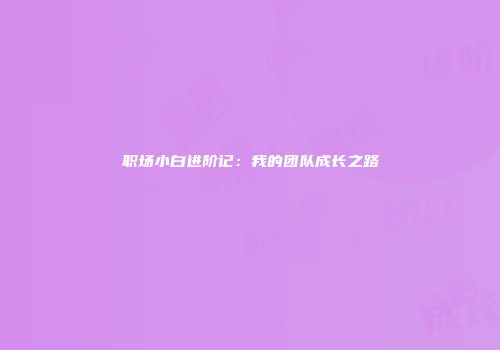 职场小白进阶记：我的团队成长之路