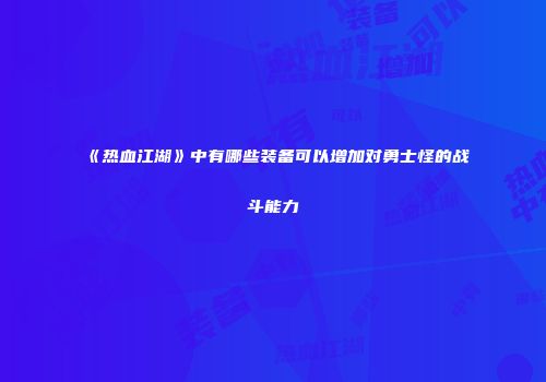《热血江湖》中有哪些装备可以增加对勇士怪的战斗能力