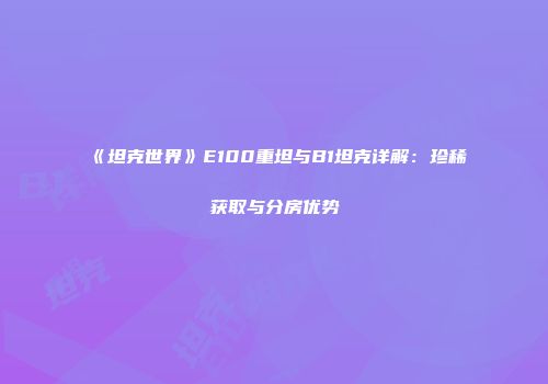 《坦克世界》E100重坦与B1坦克详解：珍稀获取与分房优势