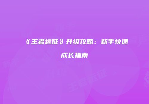 《王者远征》升级攻略：新手快速成长指南