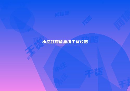 小汪旺网信息捞干货攻略