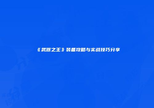 《武器之王》装备攻略与实战技巧分享
