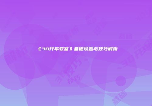 《3D开车教室》基础设置与技巧解析