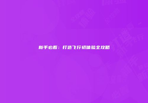 新手必看：打造飞行初体验全攻略
