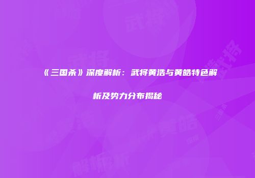 《三国杀》深度解析：武将黄浩与黄皓特色解析及势力分布揭秘