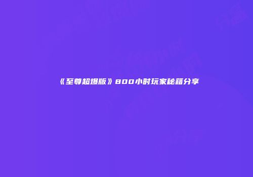 《至尊超爆版》800小时玩家秘籍分享