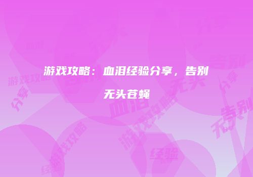 游戏攻略：血泪经验分享，告别无头苍蝇