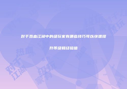对于热血江湖中的级玩家有哪些技巧可以快速提升等级和经验值