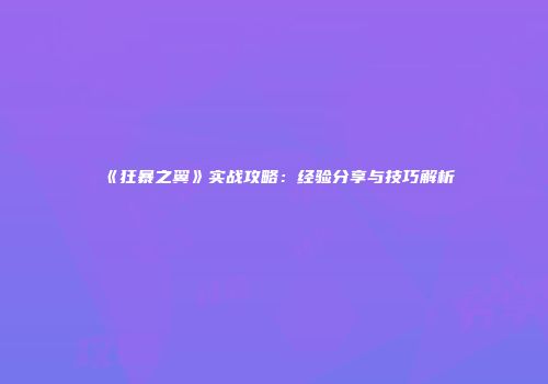 《狂暴之翼》实战攻略：经验分享与技巧解析