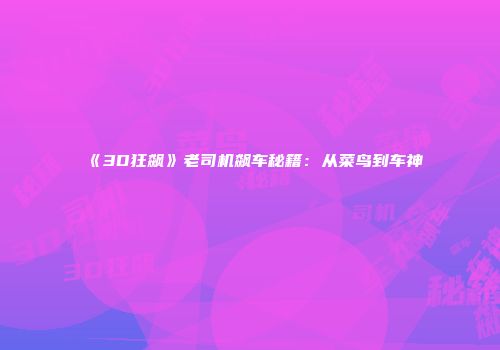 《3D狂飙》老司机飙车秘籍：从菜鸟到车神