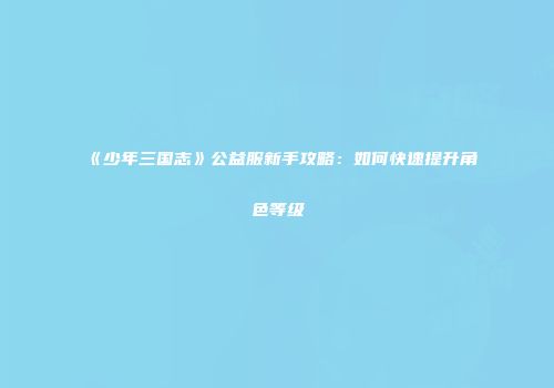 《少年三国志》公益服新手攻略:如何快速提升角色等级
