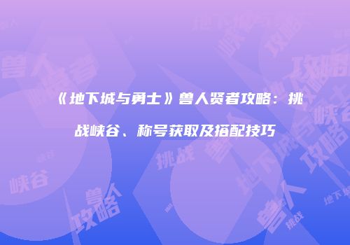 《地下城与勇士》兽人贤者攻略：挑战峡谷、称号获取及搭配技巧