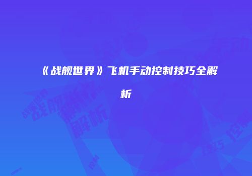 《战舰世界》飞机手动控制技巧全解析