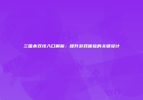 三国杀双线入口解析：提升游戏体验的关键设计