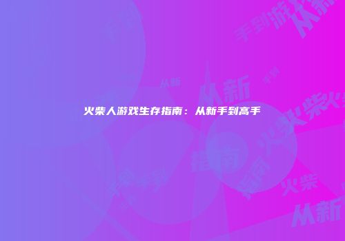 火柴人游戏生存指南：从新手到高手