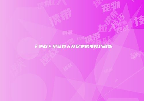 《逆战》组队拉人及宠物携带技巧解析