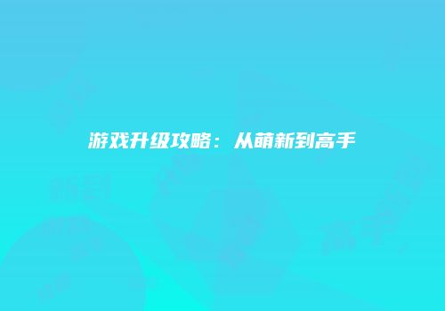 游戏升级攻略：从萌新到高手