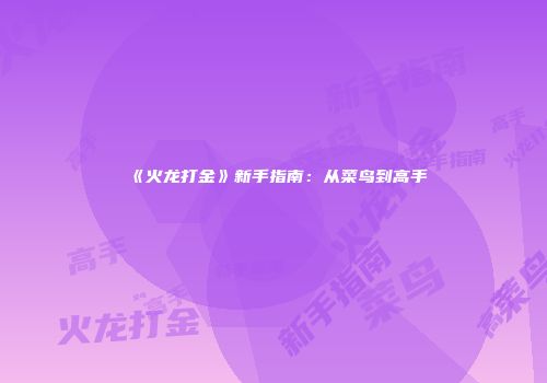 《火龙打金》新手指南：从菜鸟到高手