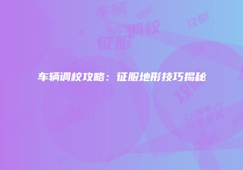车辆调校攻略：征服地形技巧揭秘