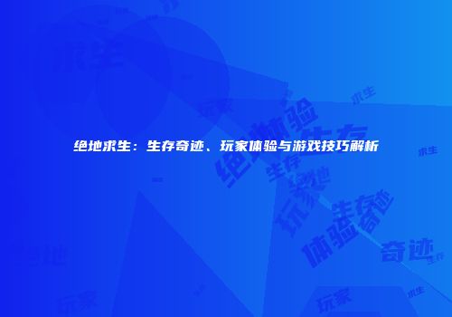 绝地求生：生存奇迹、玩家体验与游戏技巧解析