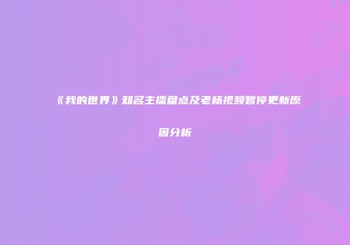 《我的世界》知名主播盘点及老杨视频暂停更新原因分析