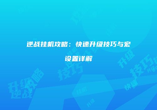 逆战挂机攻略：快速升级技巧与宏设置详解