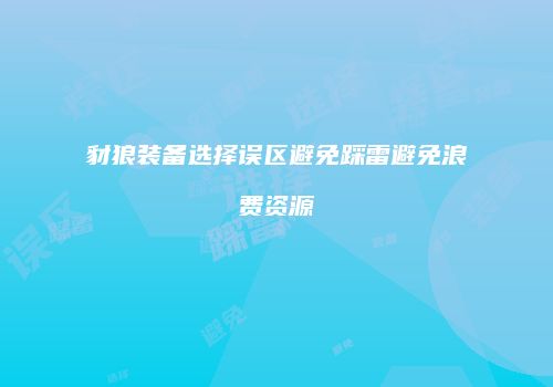 豺狼装备选择误区避免踩雷避免浪费资源