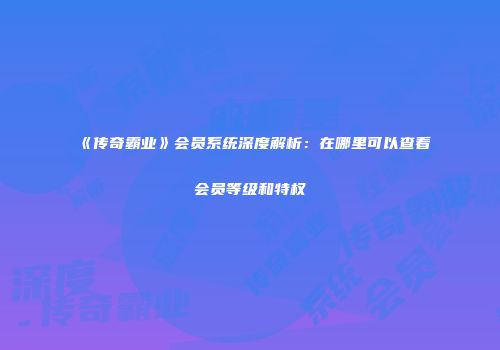 《传奇霸业》会员系统深度解析：在哪里可以查看会员等级和特权