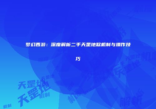 梦幻西游：深度解析二手天罡地煞机制与操作技巧