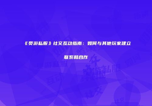 《页游私服》社交互动指南：如何与其他玩家建立联系和合作