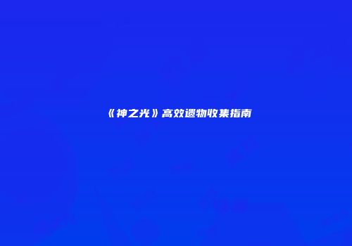 《神之光》高效遗物收集指南