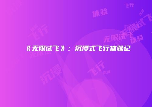 《无限试飞》：沉浸式飞行体验记