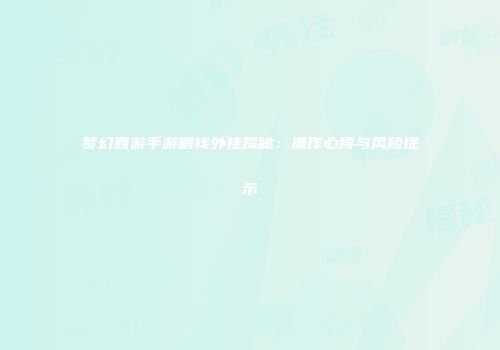 梦幻西游手游刷钱外挂揭秘：操作心得与风险提示