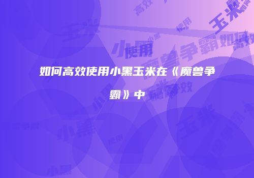 如何高效使用小黑玉米在《魔兽争霸》中