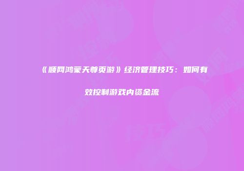 《顺网鸿蒙天尊页游》经济管理技巧：如何有效控制游戏内资金流