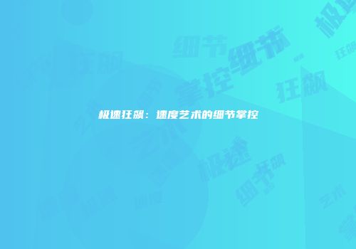 极速狂飙：速度艺术的细节掌控