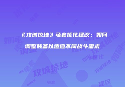 《攻城掠地》龟套优化建议：如何调整装备以适应不同战斗需求