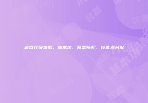 游戏升级攻略：基本功、装备搭配、技能点分配
