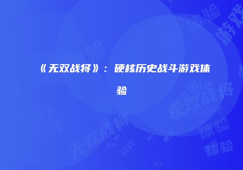《无双战将》：硬核历史战斗游戏体验