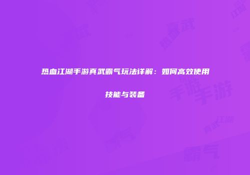 热血江湖手游真武霸气玩法详解：如何高效使用技能与装备